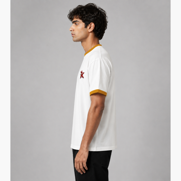 K Crown Ringer T-Shirt – White & Mustard
