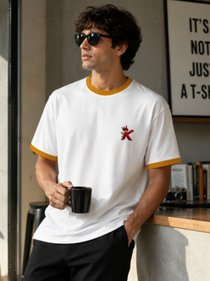 05_Lifestyle K Crown Ringer T-Shirt – White & Mustard