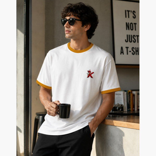 K Crown Ringer T-Shirt – White & Mustard
