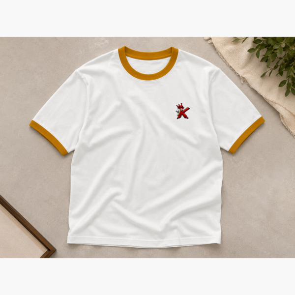 K Crown Ringer T-Shirt – White & Mustard