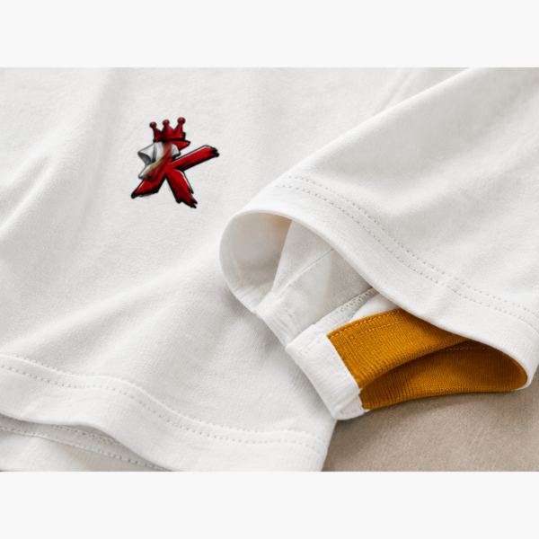 K Crown Ringer T-Shirt – White & Mustard