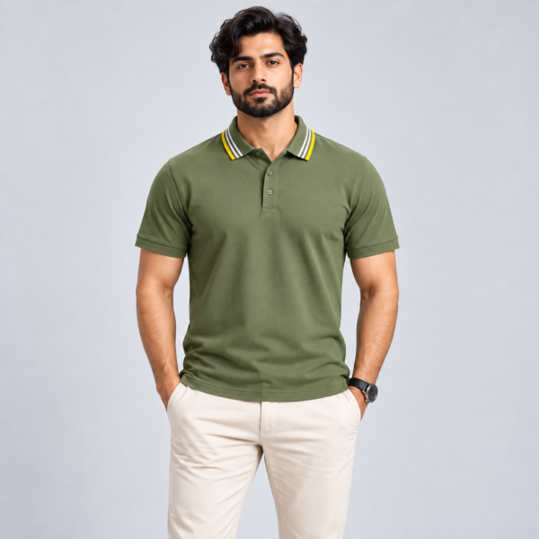 Olive Green with Stripped Tipped Polo - 220 GSM