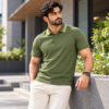 Olive Green with Stripped Tipped Polo - 220 GSM