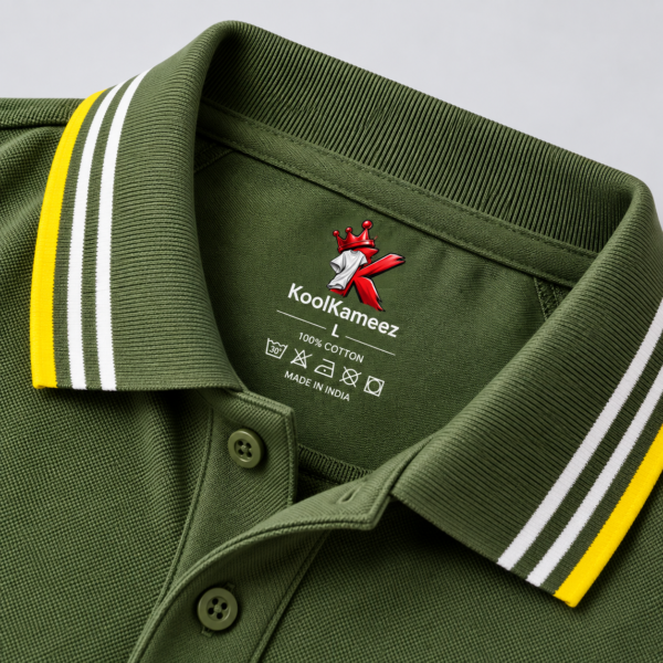 Olive Green with Stripped Tipped Polo - 220 GSM