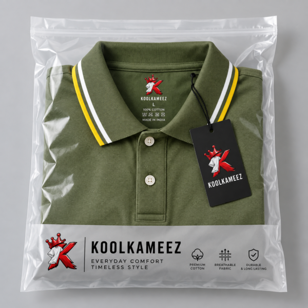 Olive Green with Stripped Tipped Polo - 220 GSM