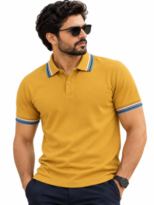 Mustard Yellow with Stripped Tipped Polo - 220 GSM