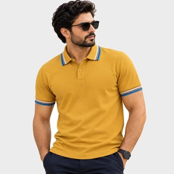 ChatGPT Image Sep 18, 2026, 01_00_02 AM Mustard Yellow with Striped Tipped Polo - 220 GSM – Kool Kameez