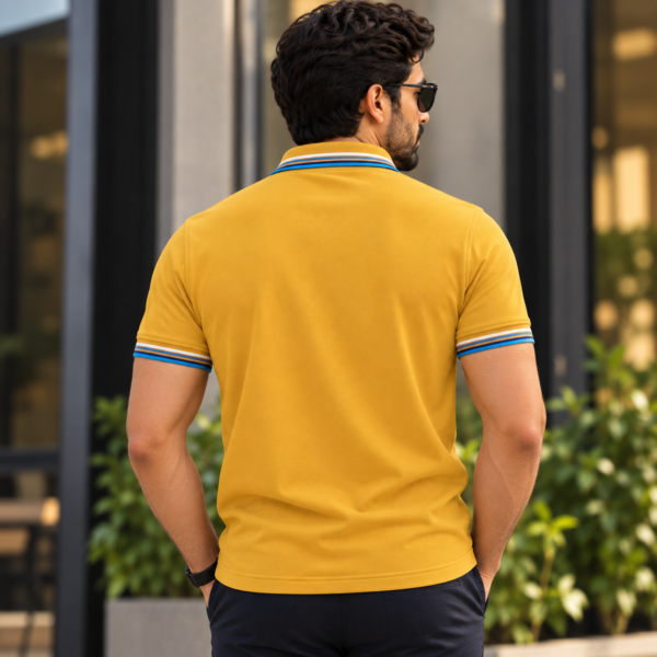 Mustard Yellow with Stripped Tipped Polo - 220 GSM