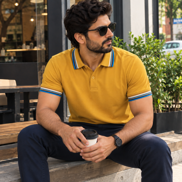 Mustard Yellow with Stripped Tipped Polo - 220 GSM