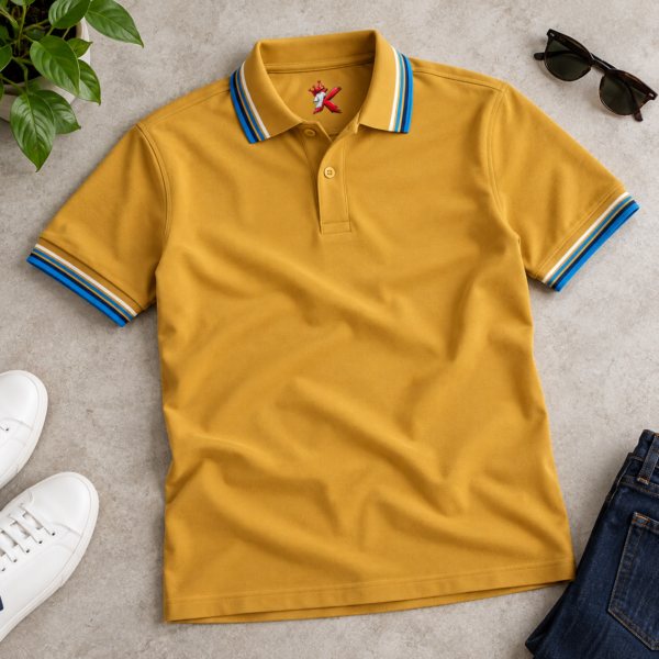 Mustard Yellow with Stripped Tipped Polo - 220 GSM