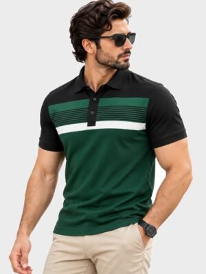 Green - Black Striped Polo - 220 GSM – Kool Kameez