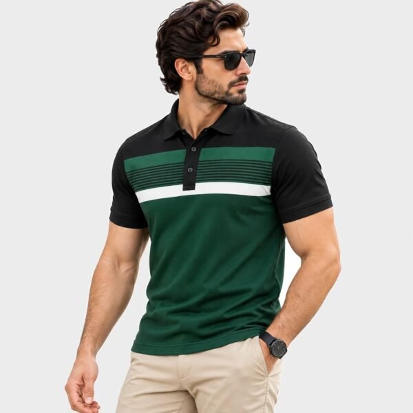 Green - Black Striped Polo - 220 GSM – Kool Kameez