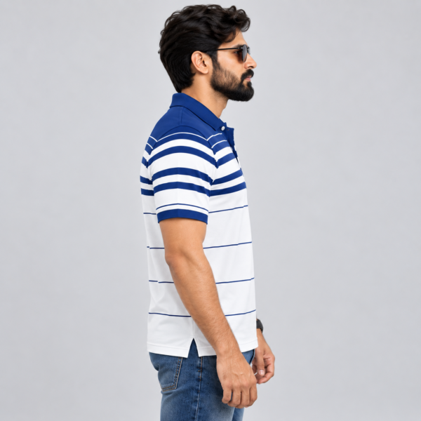 White with Blue Stripped Polo - 220 GSM