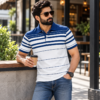 White with Blue Stripped Polo - 220 GSM