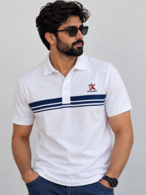 White with Navy Stripped Polo - 220 GSM (Copy)