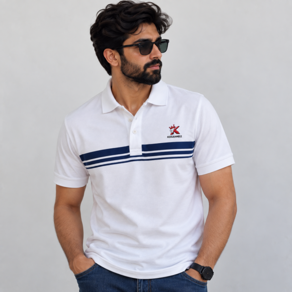 ChatGPT Image Sep 18, 2026, 12_34_03 AM White with Navy Stripped Polo - 220 GSM (Copy)