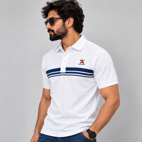 ChatGPT Image Sep 18, 2026, 12_35_05 AM White with Navy Stripped Polo - 220 GSM (Copy)
