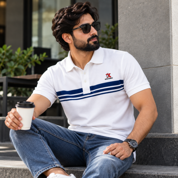 ChatGPT Image Sep 18, 2026, 12_40_08 AM White with Navy Stripped Polo - 220 GSM (Copy)