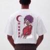 Akaza Crescent Moon Oversized Tee - white back White Akaza anime graphic oversized t-shirt, full back print with crescent moon