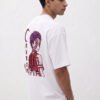 Akaza Crescent Moon Oversized Tee - white back angle White Akaza anime graphic oversized t-shirt, back three-quarter view