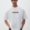 Akaza Crescent Moon Oversized Tee - white front White Akaza anime graphic oversized t-shirt, front view with small chest print