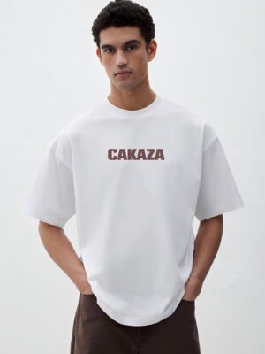 White Akaza anime graphic oversized t-shirt, front view with small chest print
