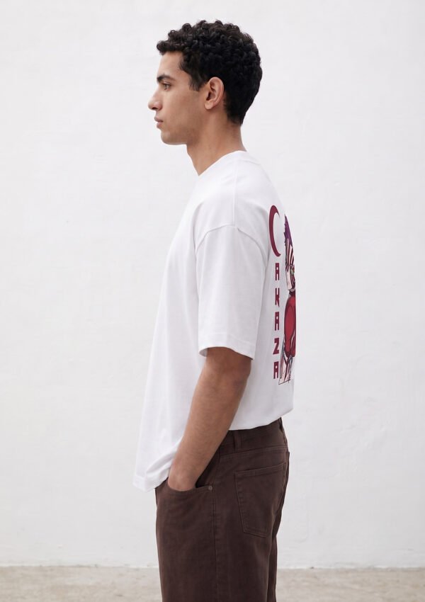 Akaza Crescent Moon Oversized Tee - white side White Akaza anime graphic oversized t-shirt, side view