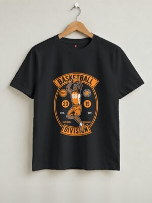 Basketball Division Retro Round Neck T-Shirt (Copy) - Black - Front View Basketball Division Retro Round Neck T-Shirt (Copy) - Black - Front View