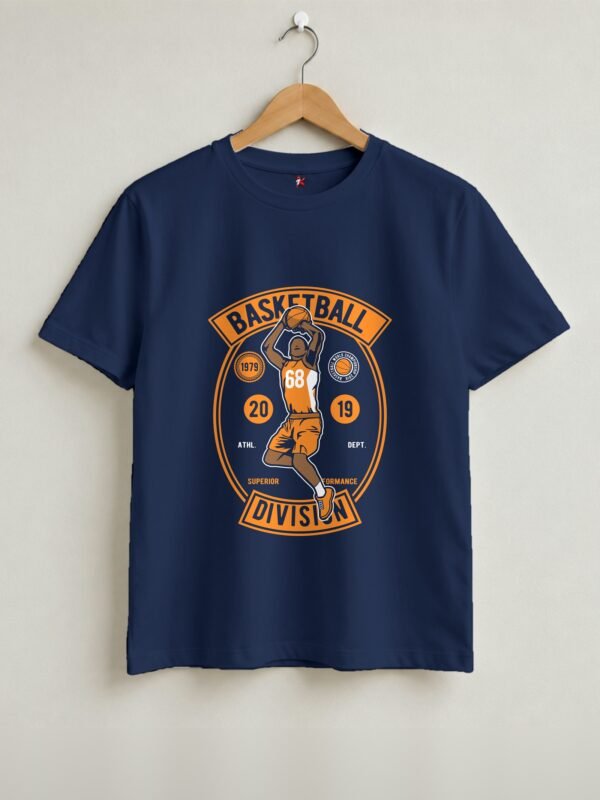 Basketball Division Retro Round Neck T-Shirt (Copy) - Navy Blue - Front View Basketball Division Retro Round Neck T-Shirt (Copy) - Navy Blue - Front View