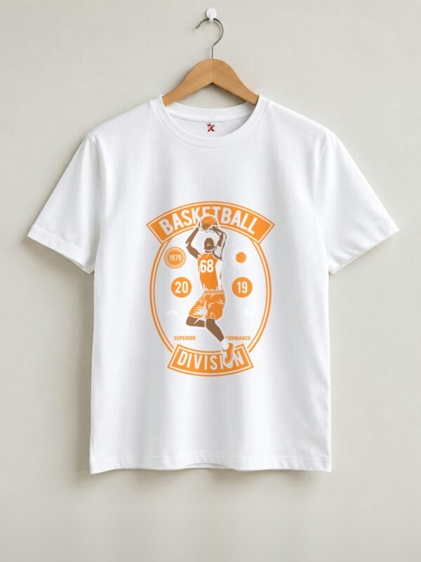 Basketball Division Retro Round Neck T-Shirt (Copy) - White - Front View Basketball Division Retro Round Neck T-Shirt (Copy) - White - Front View