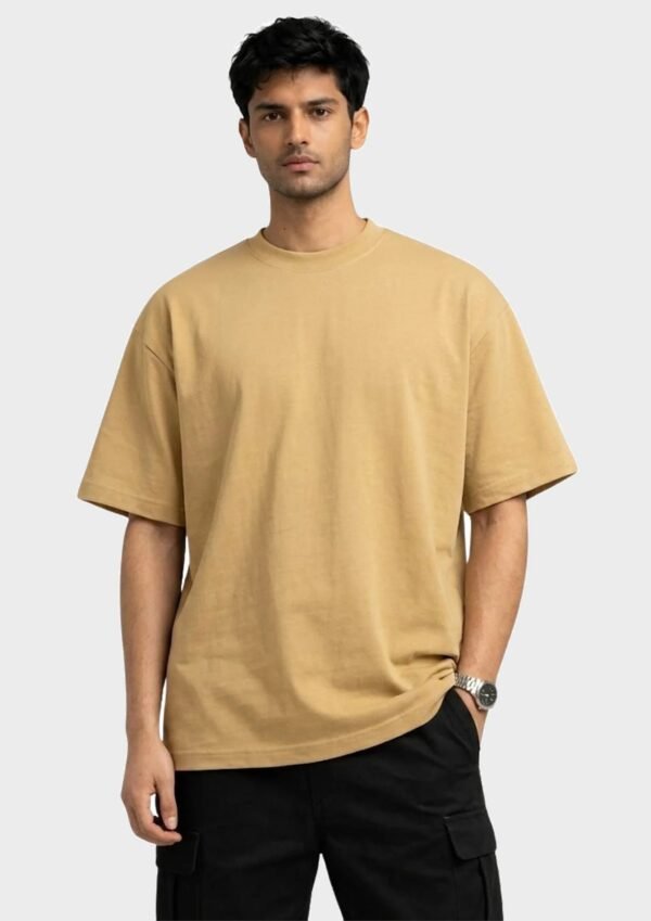 Beige 220 GSM Oversized Tee - front view