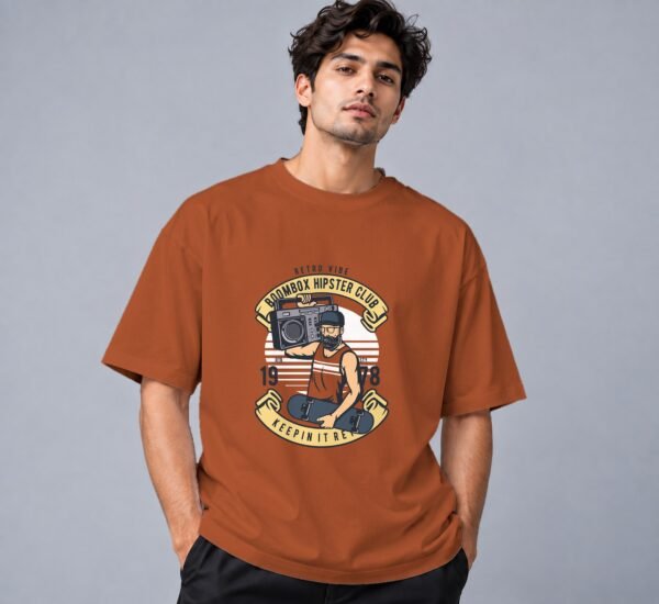 Boombox Hipster Retro Round Neck T-Shirt in copper, front view – Kool Kameez