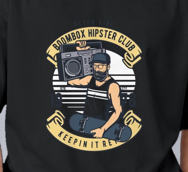 Boombox Hipster 240 GSM Oversized Tee, print close-up – Kool Kameez