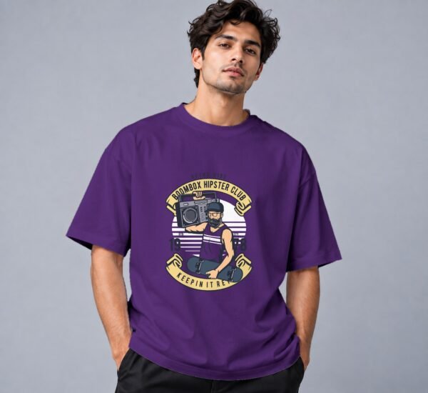 Boombox Hipster 240 GSM Oversized Tee in purple, front view – Kool Kameez
