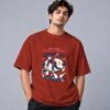 Bowling World Competition Retro Round Neck T-Shirt in brick red, front view – Kool Kameez