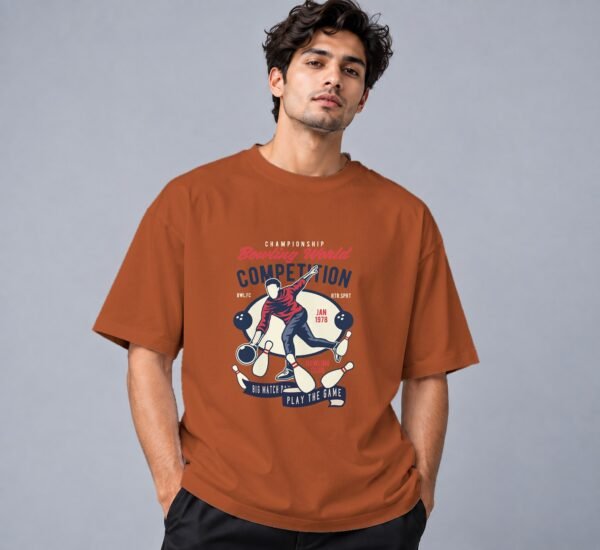 Bowling World Competition Retro Round Neck T-Shirt in copper, front view – Kool Kameez