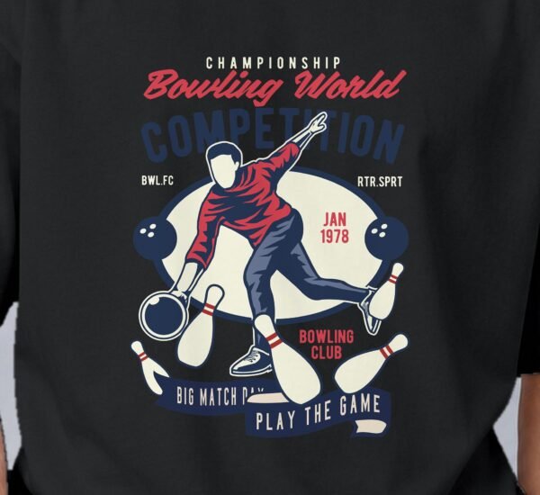 bowling-world-competition-tshirt-print-detail Bowling World Competition 240 GSM Oversized Tee, print close-up – Kool Kameez