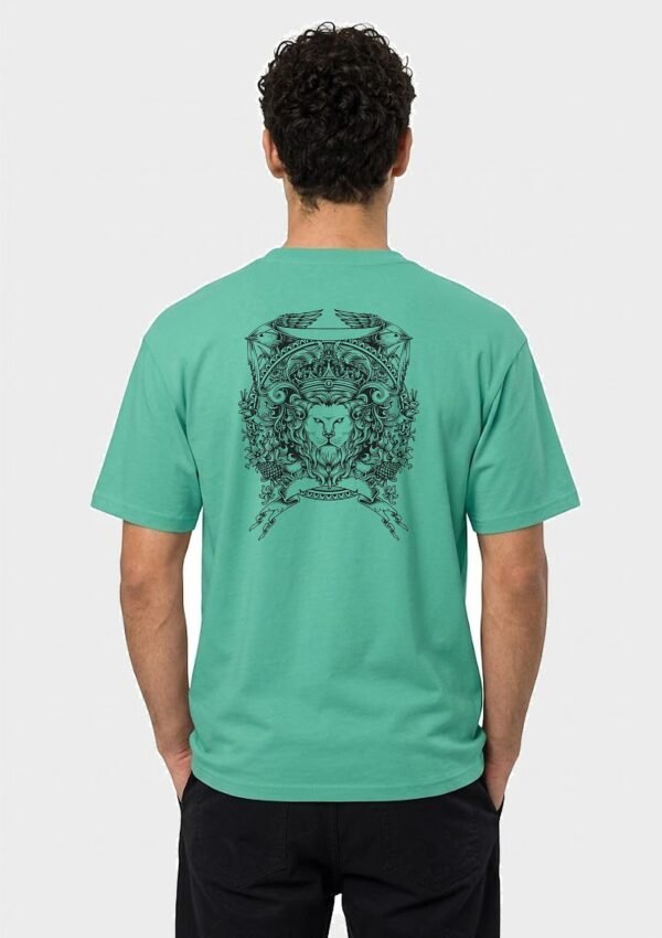 Crowned Lion Crest back print round neck t-shirt in Mint Green — back view