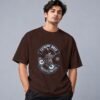 Extreme Biker Freestyle Retro Round Neck T-Shirt in coffee brown, front view – Kool Kameez