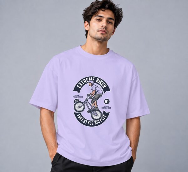 Extreme Biker Freestyle 240 GSM Oversized Tee in lavender, front view – Kool Kameez