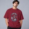 Extreme Biker Freestyle 240 GSM Oversized Tee in maroon, front view – Kool Kameez