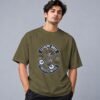 Extreme Biker Freestyle 240 GSM Oversized Tee in olive green, front view – Kool Kameez