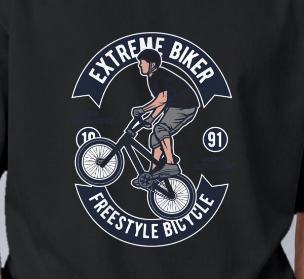 Extreme Biker Freestyle 240 GSM Oversized Tee, print close-up – Kool Kameez