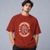 Eat Sleep Ride Motocross Retro Round Neck T-Shirt in brick red, front view – Kool Kameez