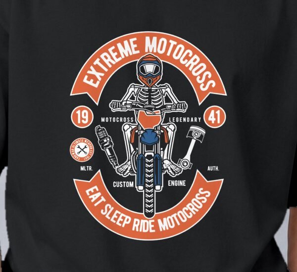 Eat Sleep Ride Motocross 240 GSM Oversized Tee, print close-up – Kool Kameez