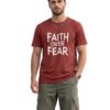 Faith Over Fear Statement Round Neck T-Shirt in Brown, front view