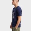 Faith Over Fear Statement Round Neck T-Shirt in Navy Blue, side view