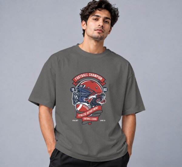 Football Champion League Retro Round Neck T-Shirt in charcoal melange, front view – Kool Kameez