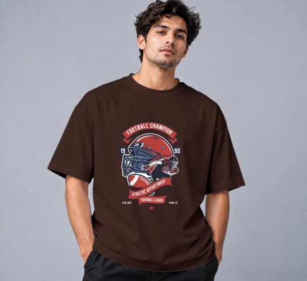 Football Champion League Retro Round Neck T-Shirt in coffee brown, front view – Kool Kameez