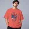 Football Champion League 240 GSM Oversized Tee in coral, front view – Kool Kameez